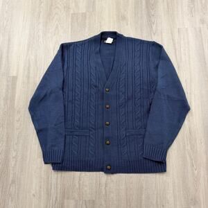 Vintage Haband Cardigan Sweater Men's Extra Large Blue Cable Knit Preppy 90s
